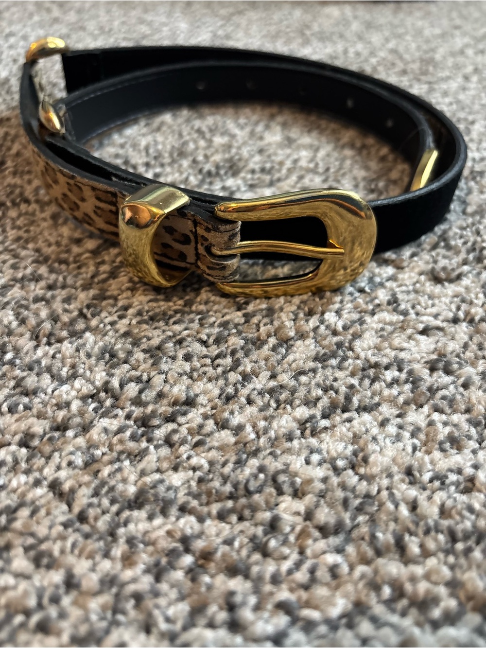 Black & Leopard Print Women's Belt with Gold Buckle